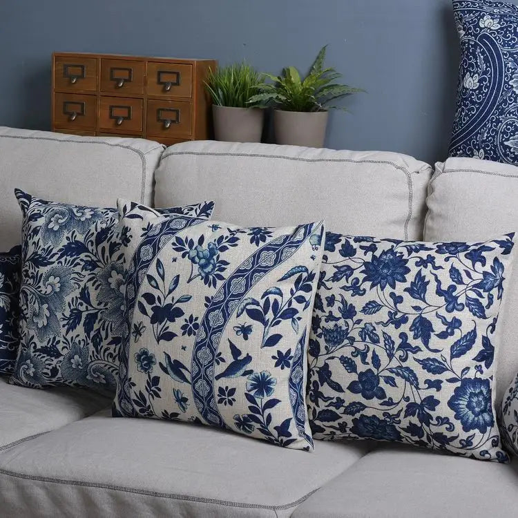 Blue Porcelain Cushion Cover Collection - The Dreamy Home