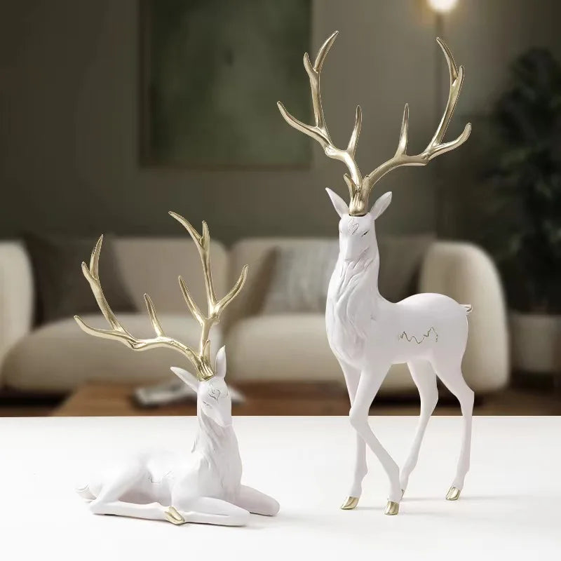 High End Deer Statue Reindeer Figurines Resin Sculpture For Living Room Luxury Home Decoration Nordic Tabletop Ornaments New - The Dreamy Home