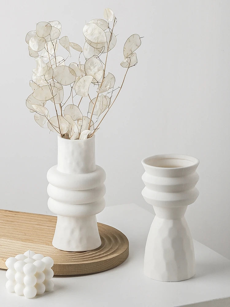 Nordic Ceramic White Vase for Dry Flowers - The Dreamy Home