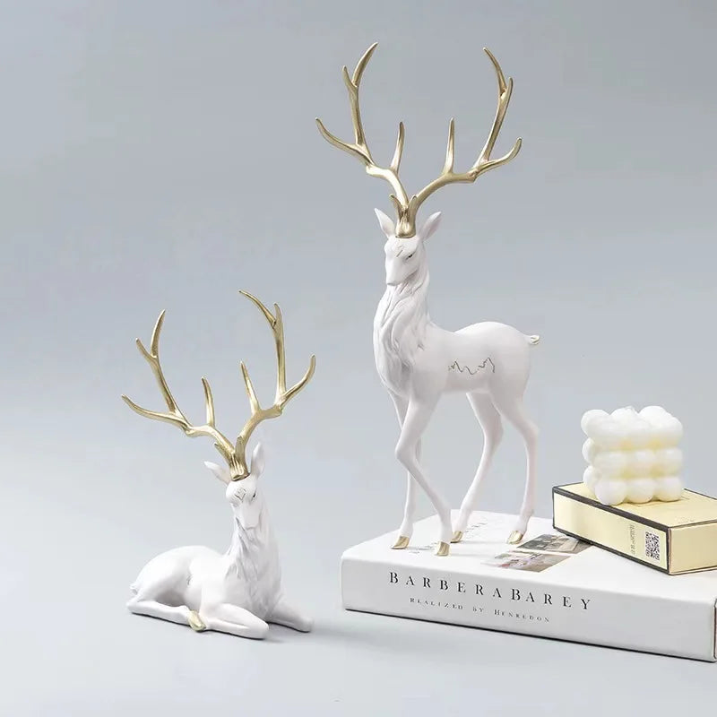 High End Deer Statue Reindeer Figurines Resin Sculpture For Living Room Luxury Home Decoration Nordic Tabletop Ornaments New - The Dreamy Home