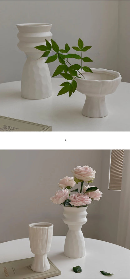 Nordic Ceramic White Vase for Dry Flowers - The Dreamy Home