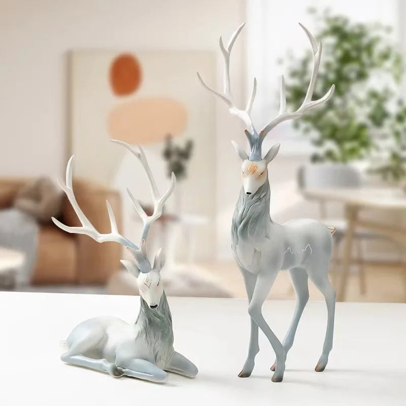 High End Deer Statue Reindeer Figurines Resin Sculpture For Living Room Luxury Home Decoration Nordic Tabletop Ornaments New - The Dreamy Home