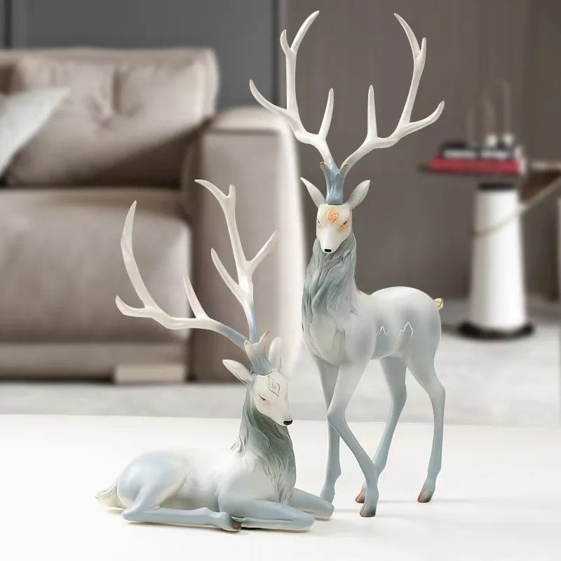 High End Deer Statue Reindeer Figurines Resin Sculpture For Living Room Luxury Home Decoration Nordic Tabletop Ornaments New - The Dreamy Home